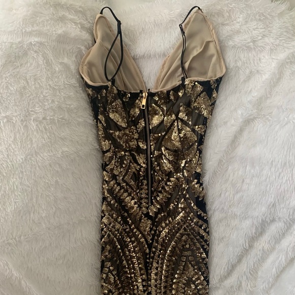 Black Gold Sequins Spaghetti Straps Dress - Picture 3 of 5